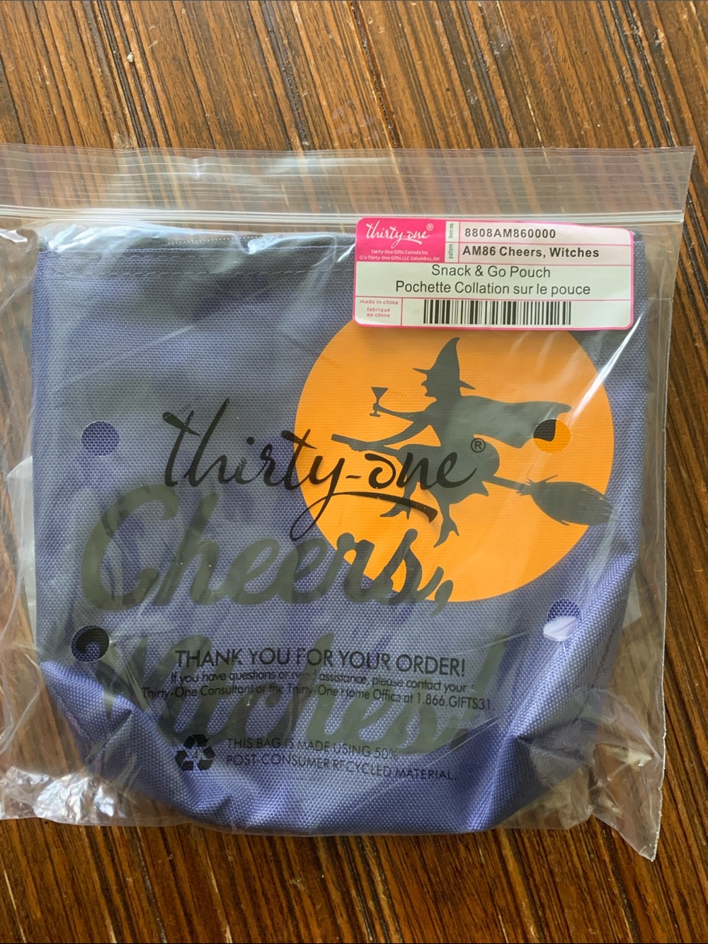 Thirty-one Purple Halloween Snack & Go Pouch with Orange Moon Witch